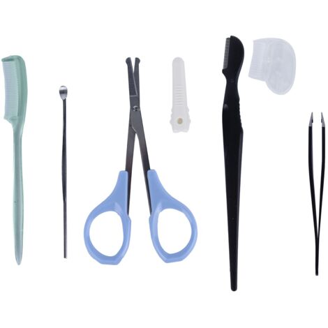 Kit de Soin Sourcils 5 Pièces, Ciseaux Sécurité Sourcils, Pince à Épiler Inox, Rasoir Sourcils et Ciseaux à Bout Rond