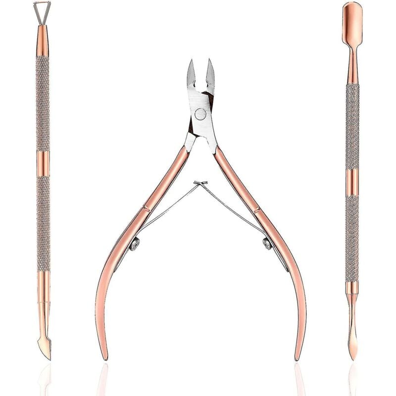 Kit de soins pour cuticules 3 pièces - Coupe-cuticules, poussoirs et lime en acier inoxydable
