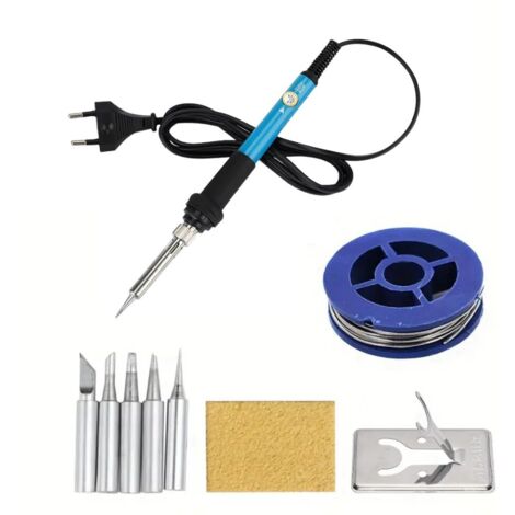 Kit de soldador con soldador eléctrico de temperatura ajustable, herramienta de soldadura electrónica de 60 W/220 V, soporte para soldador y 5 puntas de soldadura.
