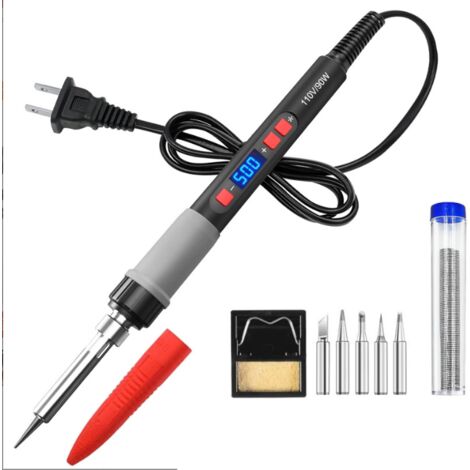 Kit de soldador eléctrico de 90 W con temperatura ajustable de 180 °C a 500 °C y interruptor de encendido/apagado. 5 puntas de repuesto para soldaduras diarias y reparaciones.
