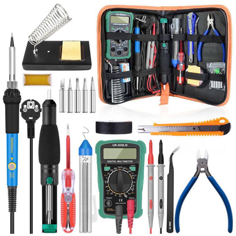 Kit de soldador, kit de soldadura de 60 W, temperatura ajustable 200 450 ℃, multímetro, puntas de soldadura de 5 piezas, bomba desoldadora, estación