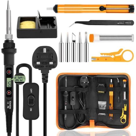Kit de soldador, soldador de 80 W, juego de soldadura electrónica de precisión, soldador digital, temperatura ajustable 180-520 °C, visible, con interruptor de encendido/apagado,