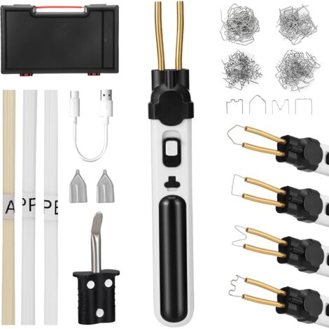 Kit de soldadura de plástico inalámbrico, pistola de soldadura de plástico 2 en 1 con 200 grapas, 15 varillas, 3 puntas de soldadura, luz de trabajo LED, batería de 20 Ah
