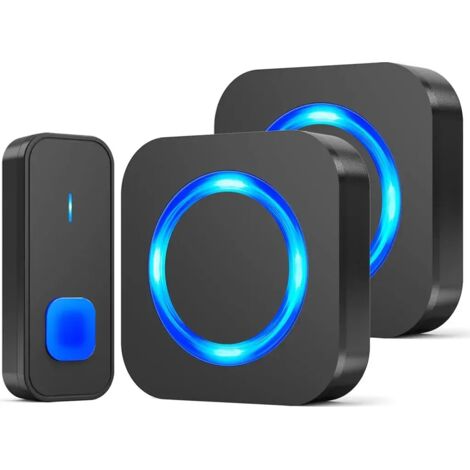 Kit de sonnette sans fil étanche pour extérieur avec 2 récepteurs et lumière LED