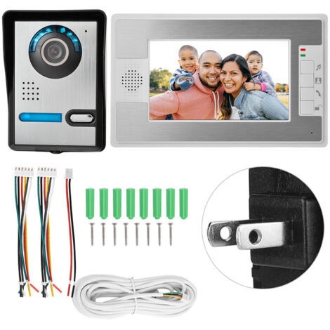 Kit de sonnette vidéo filaire 7 pouces avec écran couleur, vision nocturne infrarouge et étanchéité pour interphone