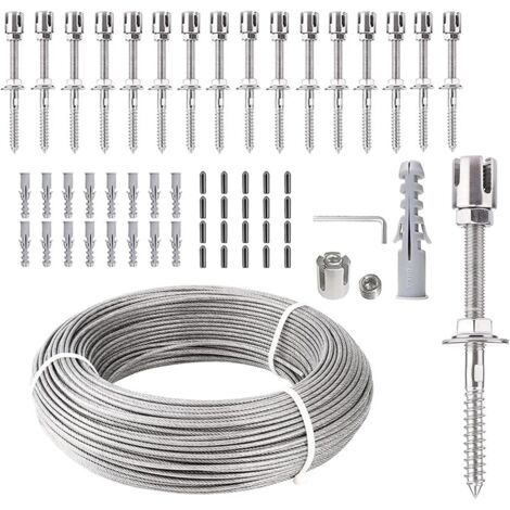 Kit de soporte para plantas trepadoras, 24 m, sistema profesional completo, incluye soportes de pared y cable de acero de 3 mm (16 soportes, 24 metros de cable).