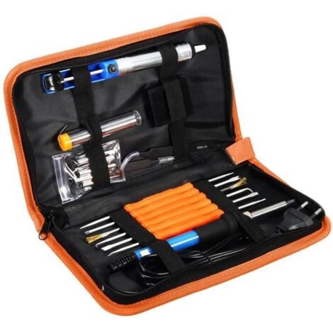Kit de Soudage 220V Iron Electrique Réglable 60W Fer à Souder, 6 Pcs Soudure avec Pompe à dessouder , Support de Brasage
