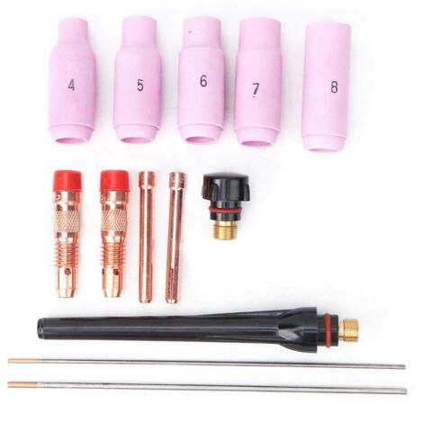 Kit de soudage Tig, 13 pièces Accessoires pour chalumeau TIG 1.6mm / 2.4mm pour chalumeau Tig WP 17/18/26, Consommables Pièces de soudage, buse en céramique incluse(13 Pcs)