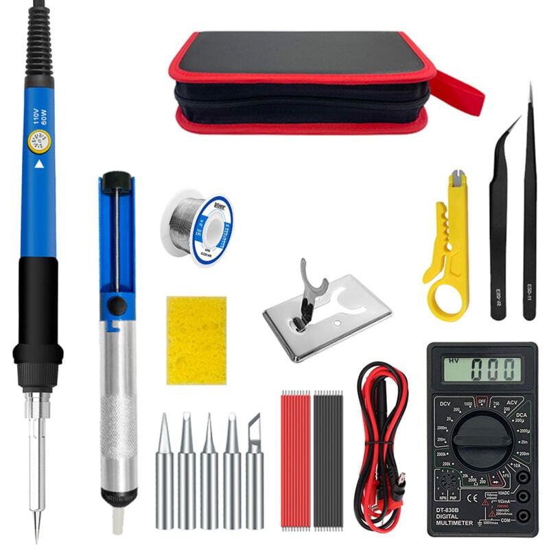 Dolaso - Kit de Soudure 20-en-1 Professionnel - Fer à Souder 60W Réglable avec Affichage Numérique, Pompe à Désoudage, Multimètre, Fils à Souder,