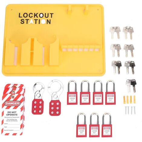 Kit de Station d'étiquetage de verrouillage PC PA, montage mural, panneau de verrouillage de sécurité industriel avec 10 étiquettes, 2 moraillons jaune