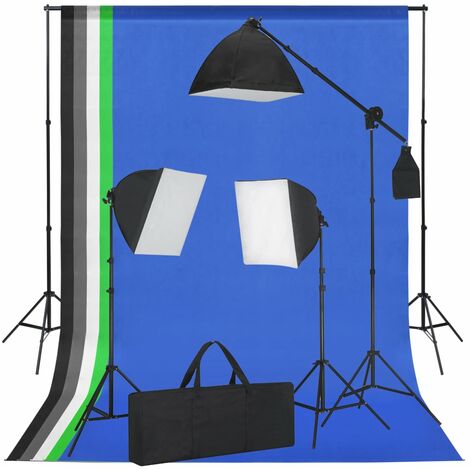 Kit de studio photo avec boîte à lumière et toiles de fond