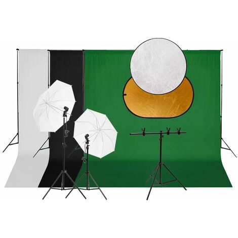 Kit de studio photo avec éclairage toile de fond et réflecteur vidaXL - Noir