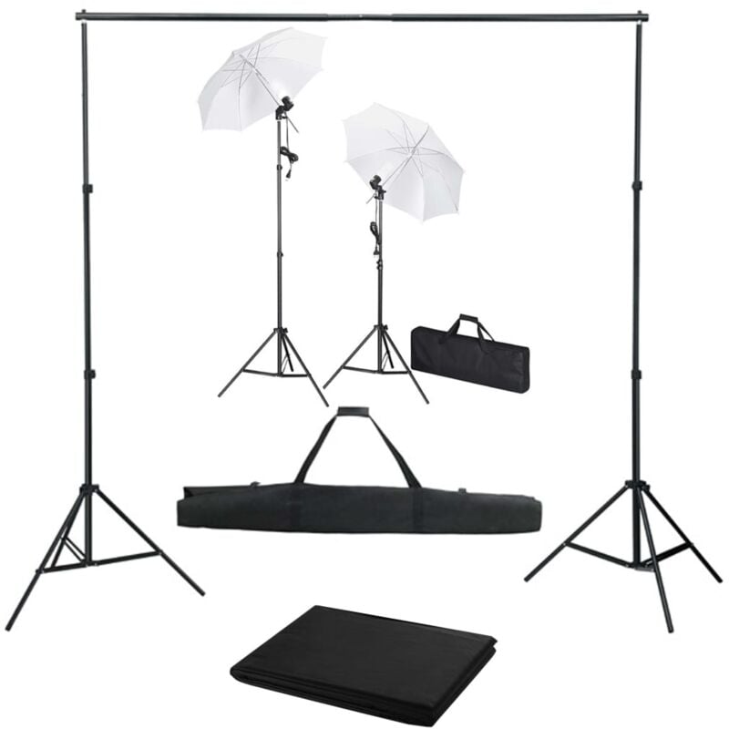 Kit de studio photo avec toile de fond lampes et parapluies