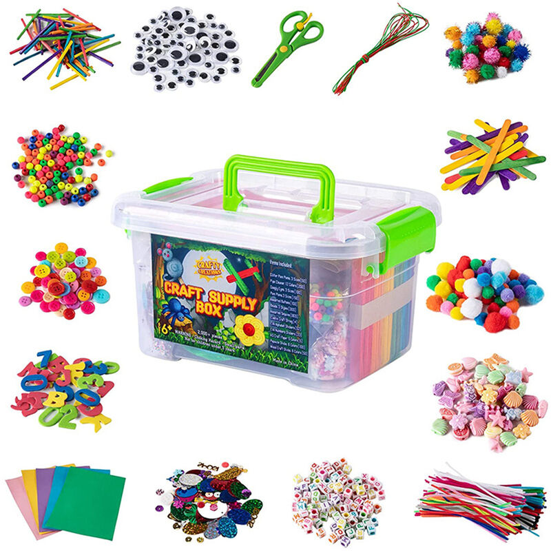 

Kit de suministros para manualidades y manualidades, mas de 2000 piezas, material para manualidades con caja de transporte, regalo educativo hecho a