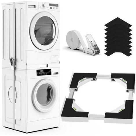 Kit de superposition de lave-linge et sèche-linge universel, taille de cadre de superposition réglable, convient aux machines à laver et sèche-linge de 45 à 68 cm (blanc) [Classe d'efficacité énergéti