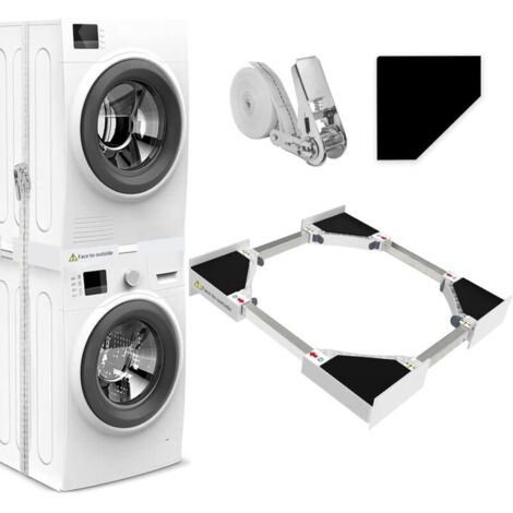 Kit de superposition universel, accessoires pour lave-linge/sèche-linge, cadre intermédiaire universel pour lave-linge et sèche-linge avec corde à cliquet, taille réglable (46-72 cm)