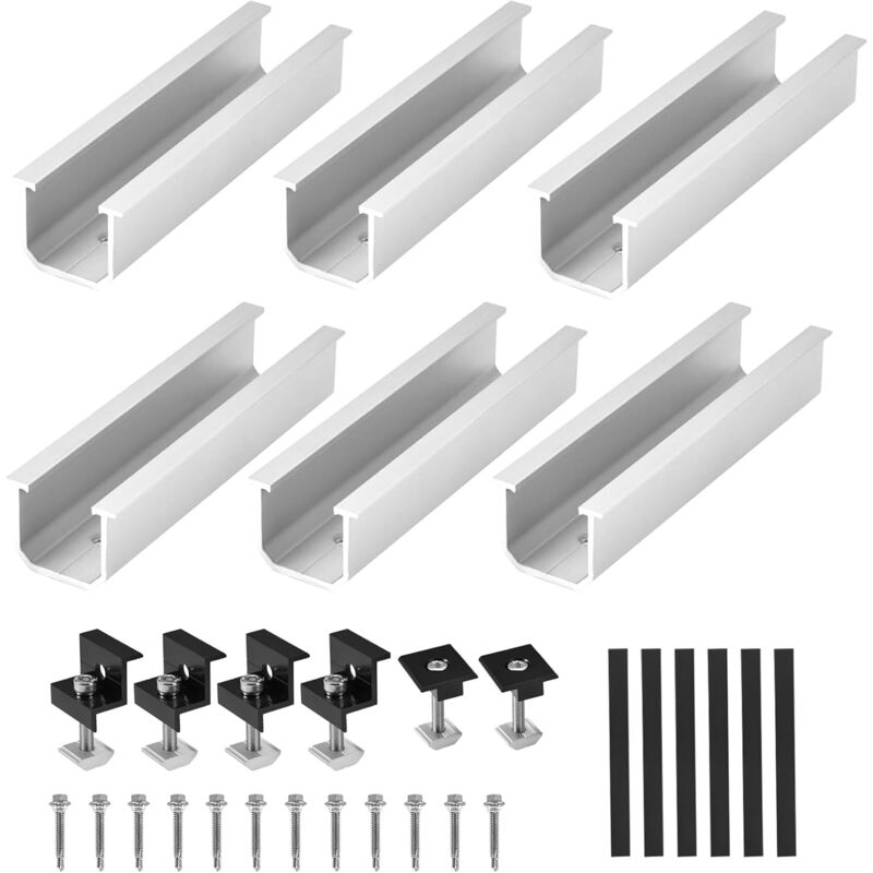 Roleader - Kit de Support de Panneau Solaire - 6 PièCes de 12cm Support RéGlable Rails Courts en Aluminium SystèMe de Montage pour Panneaux Solaires