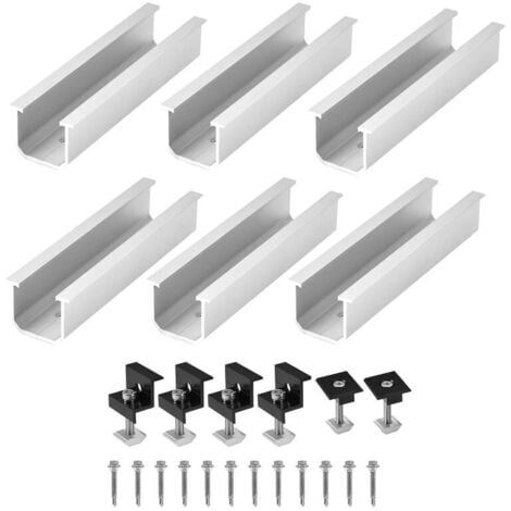 Kit de Support de Panneau Solaire OUYLAF - 6 PièCes de 12cm Support RéGlable Rails Courts en Aluminium SystèMe de Montage pour Panneaux Solaires 30-35 Mm Panneaux Solaires,Toit Plat,Kit de Fixation PV
