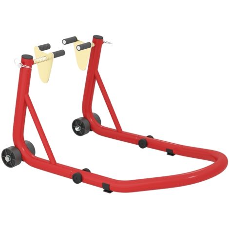 Kit de Supports Moto Avant/Arrière, Lève-Moto jusqu'à 544 kg, Support pour Roue Arrière en Acier Rouge