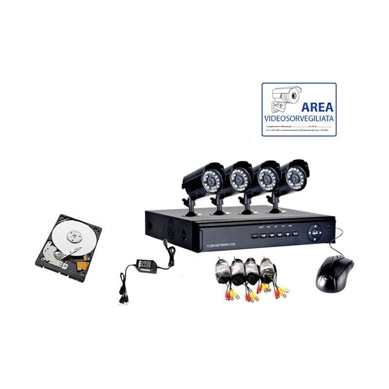 Kit video surveillance 4 camera infrarouge hd 1 tb + dvr + alimentation + cables