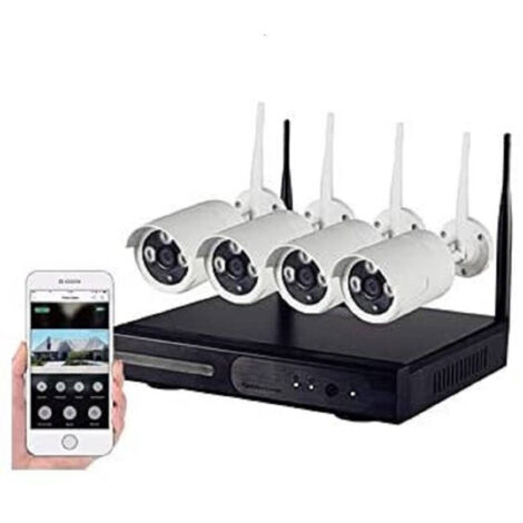 Kit De Surveillance Vidéo Avec 4 Caméras Nvr Lan Sans Fil Full Hd Wifi Cw567