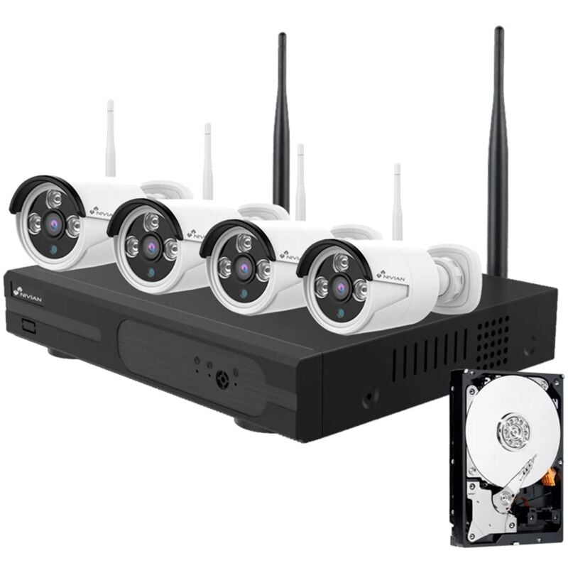 Nivian - kit de surveillance vidéo sans fil full hd ip 4 caméras 3 mpx wifi hd 320 gb