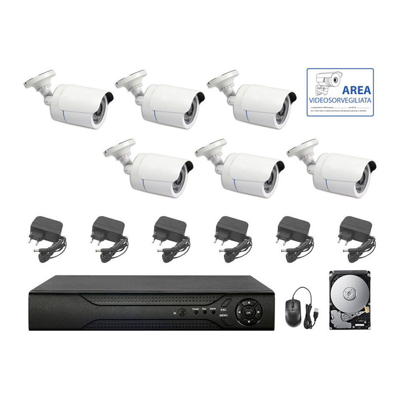 Kit vidéo surveillance ahd 6 caméras infrarouge 5 mpx ip dvr 8 canaux hd 2 tb