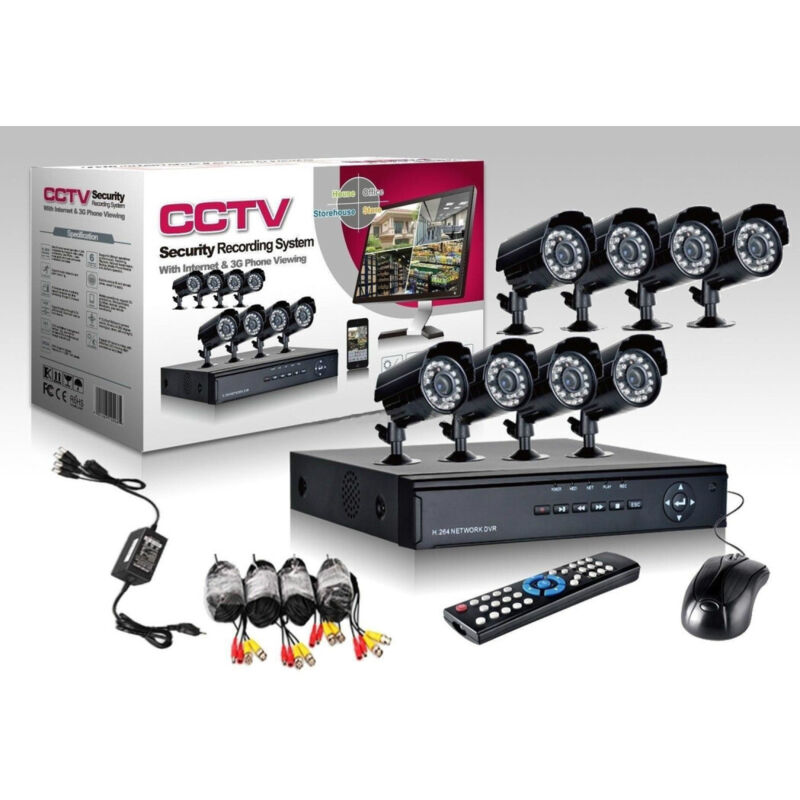 Trade Shop Traesio – Kit de vidéosurveillance 8 caméras CCD – Vision nocturne infrarouge 24 LED – Accès à distance via LAN et 3G – Enregistrement
