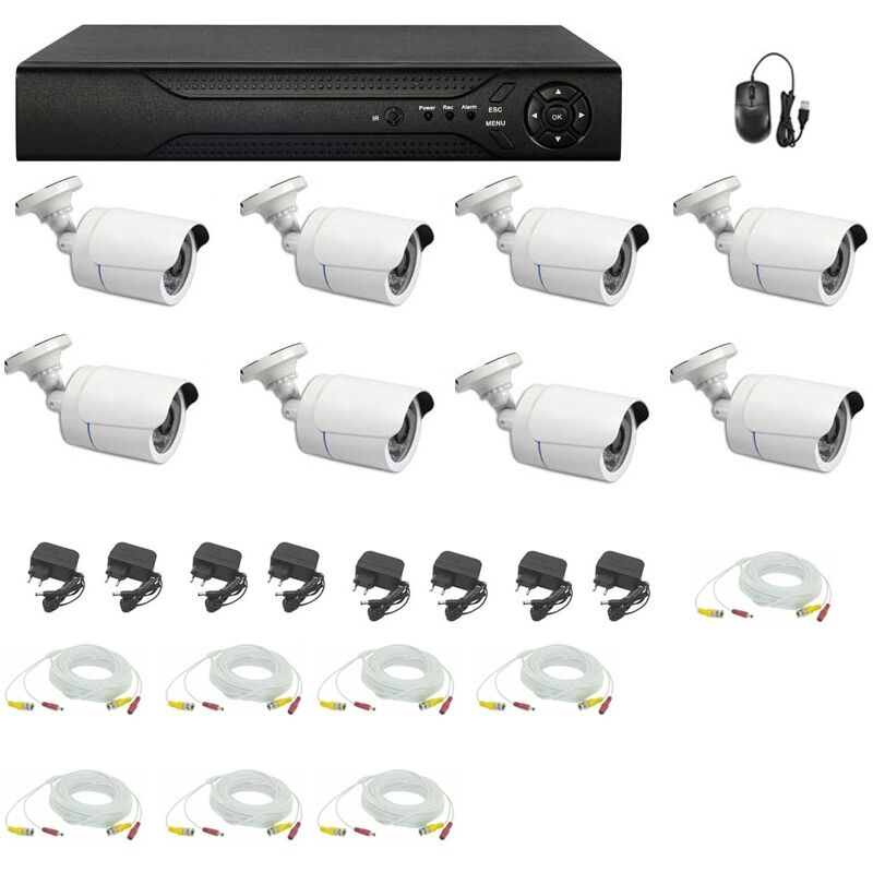 Kit de surveillance vidéo ahd 8 caméras 5 mpx câbles 20 mètres dvr 8 canaux