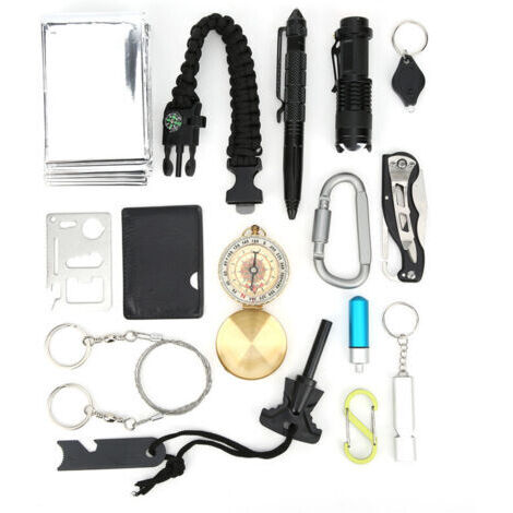Kit de Survie 15 Pièces Multifonction pour Urgences en Plein Air - Équipement de Camping et Randonnée
