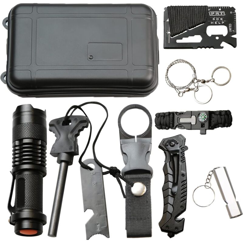 Kit de Survie d'urgence 10 en 1, Multifunctional Survival Kit de Survie et de Secours en Plein air Multi-Outils extérieur Fournitures de Premiers