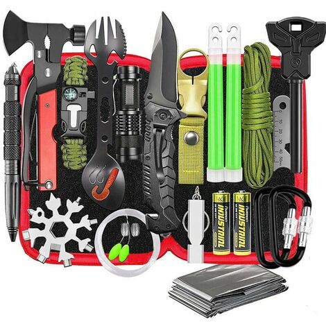Kit de survie + Trousse de premiers secours Sac + Allume-feu Couvre pierre Pince multifonction Outil Accessoires militaires Coffret compt Gadgets premiers secours Pêche