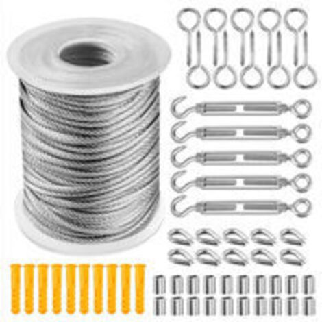 Kit de suspension de corde en acier inoxydable, câble métallique de 20 m, kit de treillis pour plantes grimpantes, câble métallique pour rampe d'escalier - 1