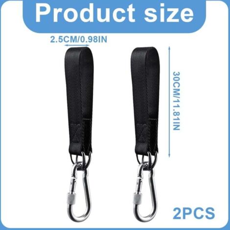 Kit de Suspension Noir pour Balançoire 2 Pièces, Sangles pour Balançoire de Jardin, Hamac ou Siège Suspendu, avec 2 Mousquetons de Charge Lourde et Anneaux D