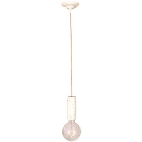 Kit de Suspension pavillon céramique blanc diam. 105 mm, câble tissu lin long. 3m, douille E27 terrazzo - Tibelec