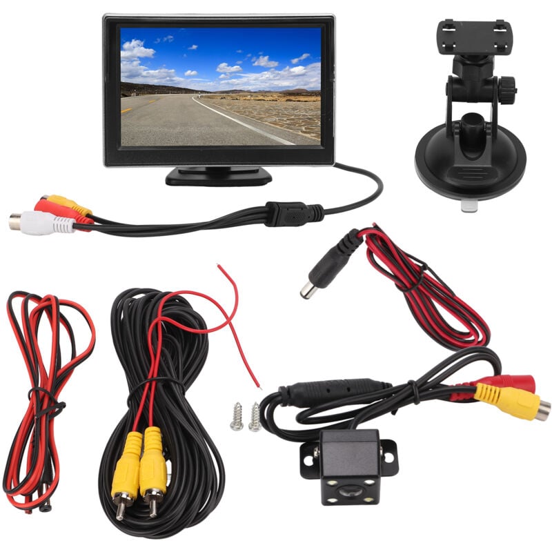 Eosnow - Kit de système de caméra de recul, moniteur de recul 5 pouces, entrée vidéo V1 V2, haute définition 12-24V pour véhicules, caméra lumineuse