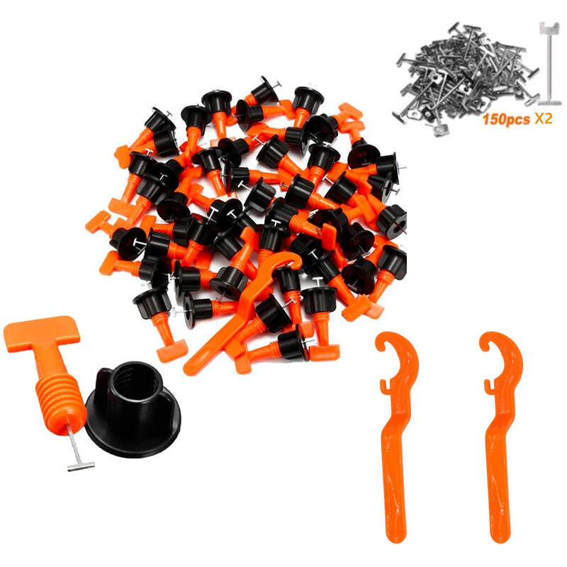 Kit de Système de Nivellement, 200pcs Leveller de Carrelage Réutilisable Niveleur de Tuiles Type T+2pcs Clés