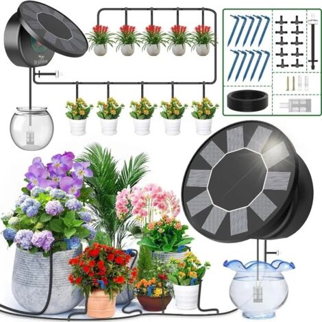 Kit de système d'irrigation goutte à goutte automatique solaire, Machine à eau pour plantes avec Anti-siphon pour jardin, extérieur et intérieur, eau pour plantes vertes