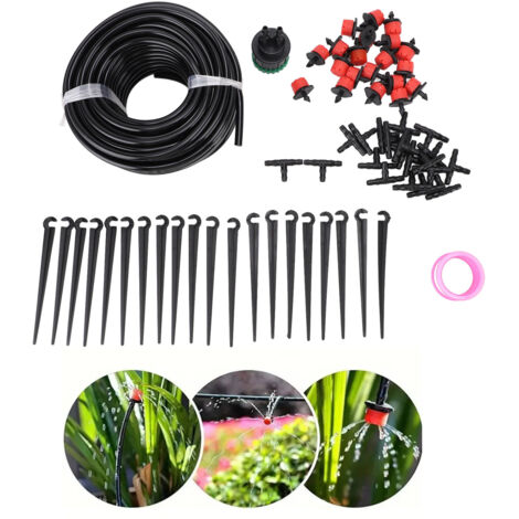 Kit de Système d'Irrigation Goutte à Goutte - Dual Way avec 20 Émetteurs Rouges Adjustables 65.6ft pour Jardin Serre