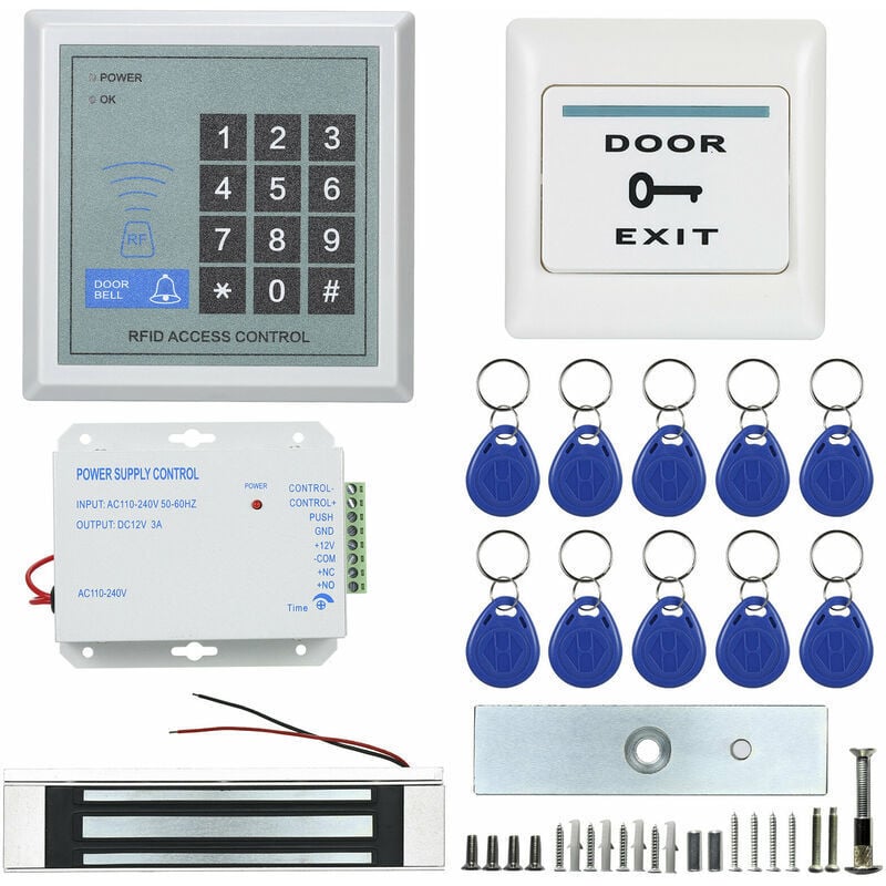 Kit de système de contrôle d'accès rfid, ouvre-porte en verre, serrure magnétique électronique, carte d'identité, alimentation