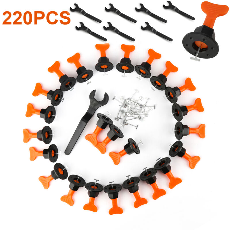 Kit De Système De Nivellement De Carreaux, 220 Pièces Cales D'espacement Réutilisables Pour Niveleurs De Carreaux Pour Bâtiment Murs Sols + Clé