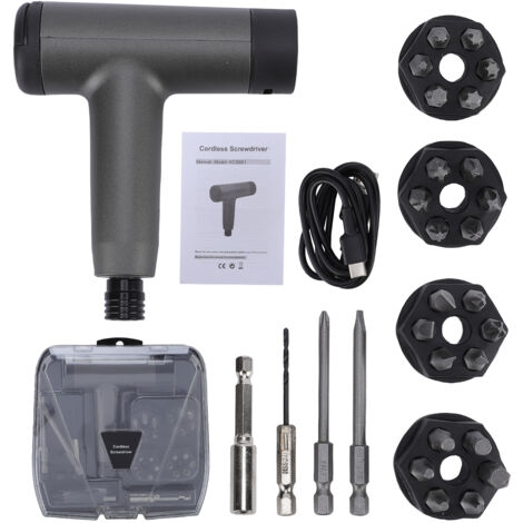 Kit de taladro atornillador eléctrico inalámbrico de 3,6 V con accesorios, 3 velocidades, USB-C, batería de 1500 mAh, LED para bricolaje.