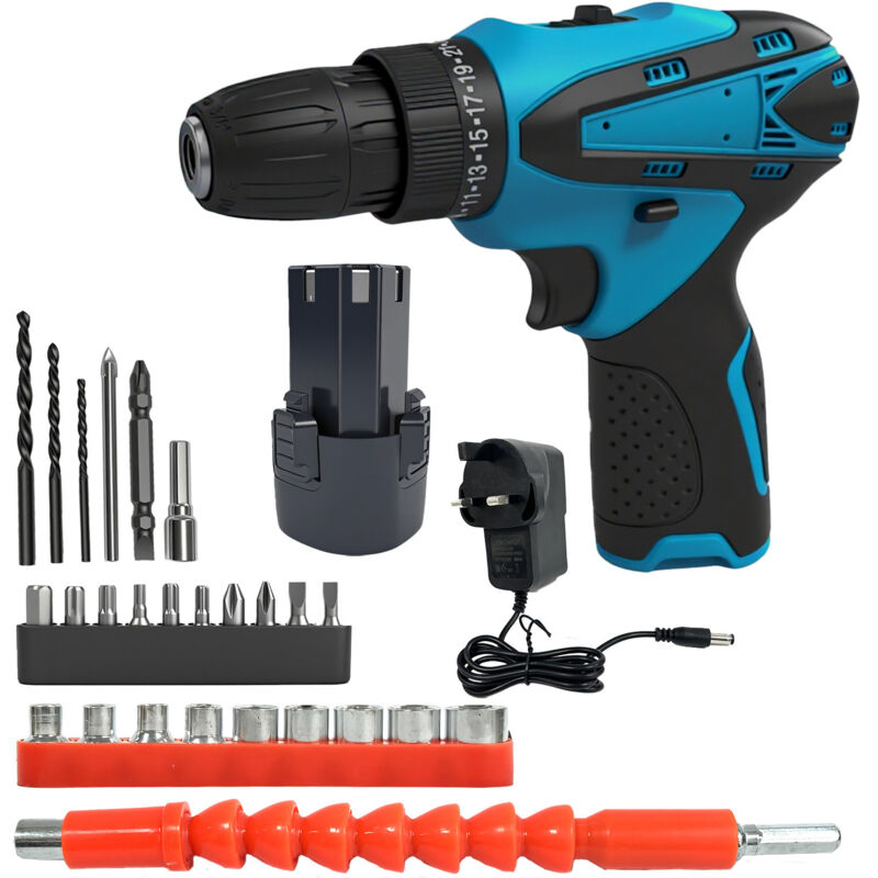 Kit de taladro inalámbrico de 12 V - Juego de herramientas manuales con taladro inalámbrico - Kit de reparación completo para hombres - Ideal para