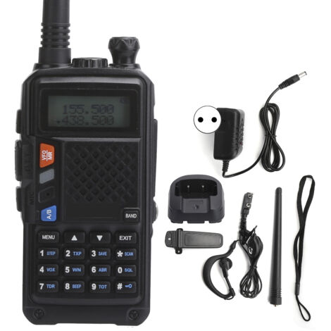 Kit de talkie-walkie portable avec écran LCD, clip de fixation arrière, noir, prise UE, 100-240 V-AquaForge