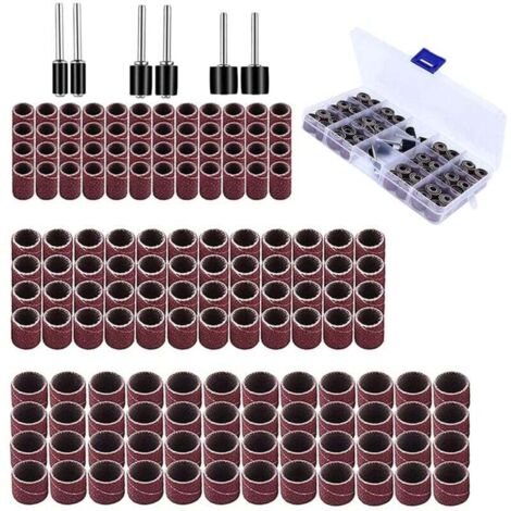 Kit de tambor de lijado de 150 piezas, manguitos de banda abrasiva, tambor de lijado y manguitos, para lijar contornos, taladro de columna, taladro manual o eje