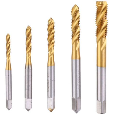 Kit de Tarauds HSS M3 à M8, 5 Pièces à Gorges Spirales avec Revêtement Titane pour Taraudage Précision