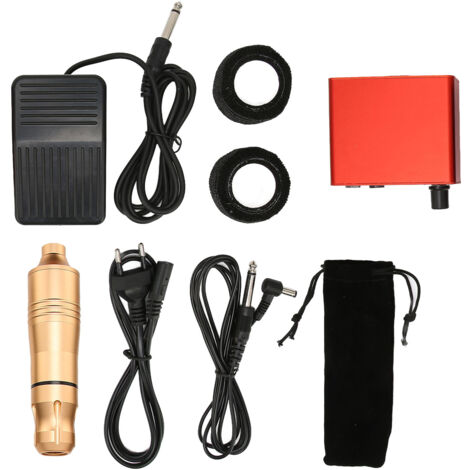 Kit de Tatouage Complet avec Machine Rotative, Alimentation et Pédale - Outils Professionnels - Prise EU 100-230V Doré