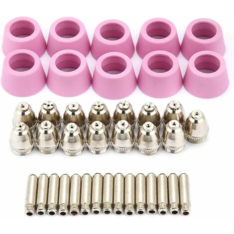 Kit de tazas de boquilla de electrodo, soplete de corte de plasma AG60 SG55, boquilla de soplete de corte de plasma de 40 piezas Copa de protección de cubierta extendida para soplete de corte de plasm