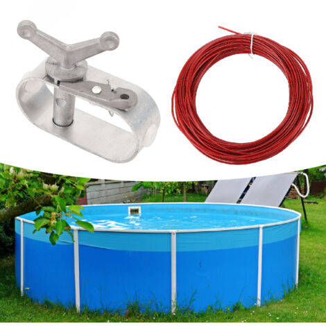 Kit de Tension pour Câble de Piscine avec Treuil Manuel et Corde en Acier 30m