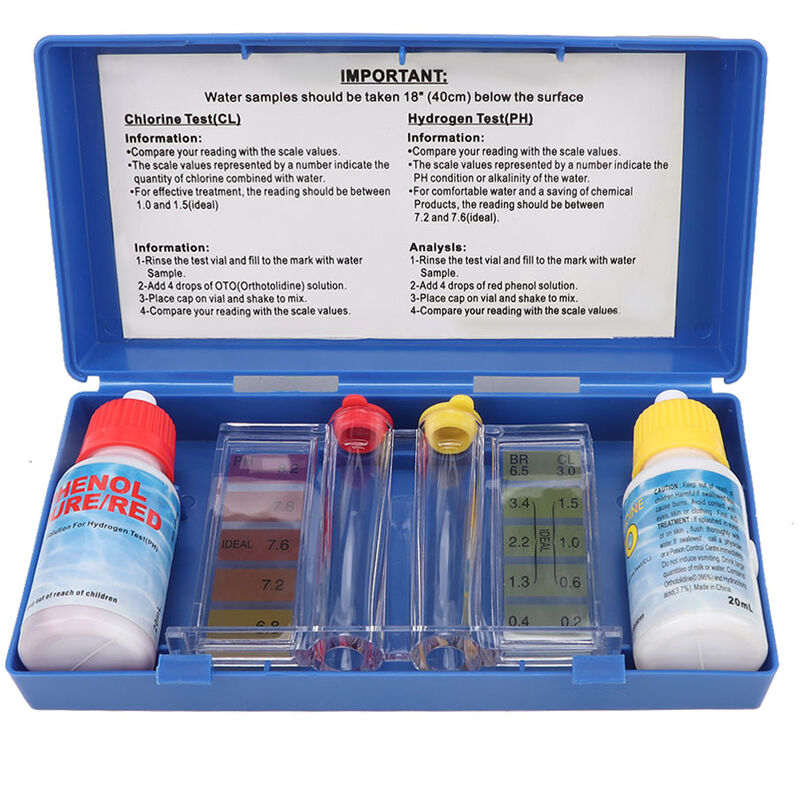 Kit de Test Chimique de l'eau de Spa de Piscine, Kit de Test de Qualité de l'eau de Chlore ph Testeur de Piscine Boîte de Test de l'eau